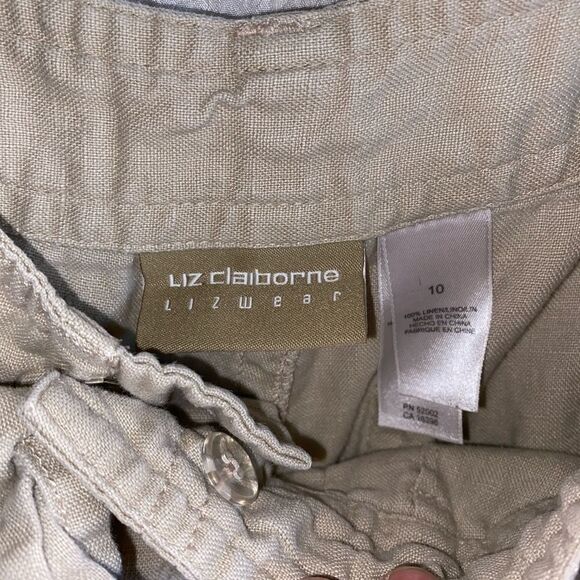 LIZ CLAIBORNE Liz wear khaki linen drawstring 4 pocket shorts - Picture 7 of 16